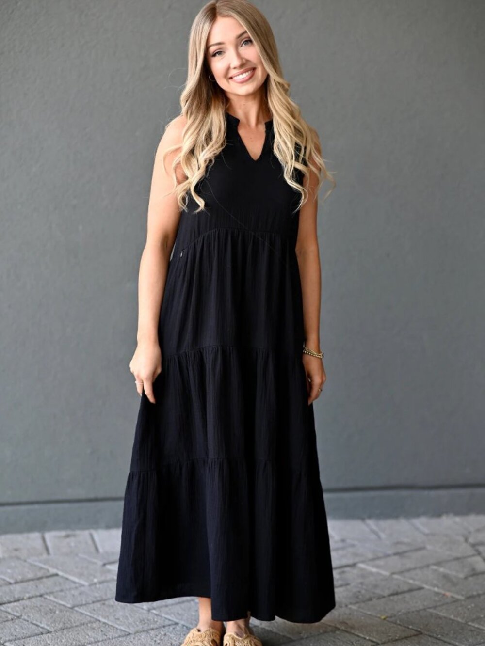 Nursing Queen Sleeveless Cotton Gauze Dress With Pockets - Black Size 1X (18/20)